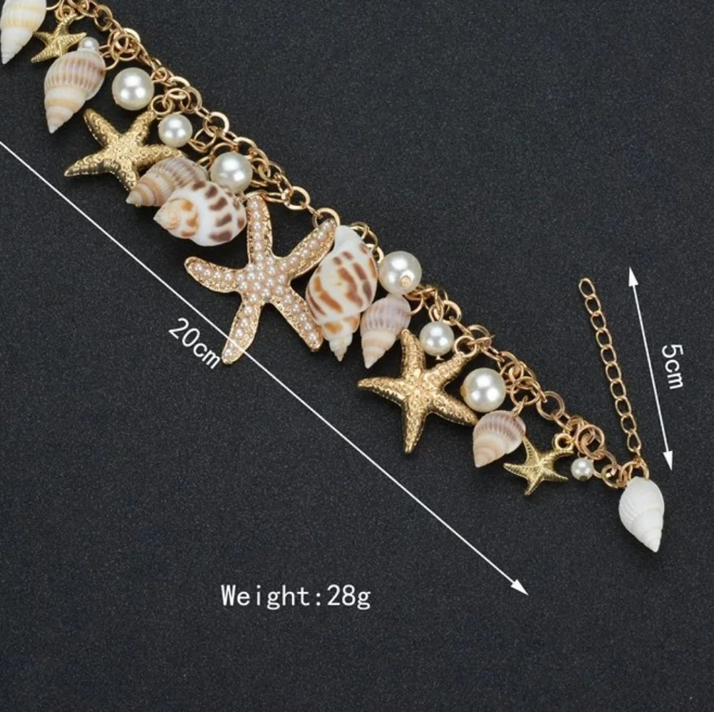 Gold Starfish Seashell Chain Bracelet